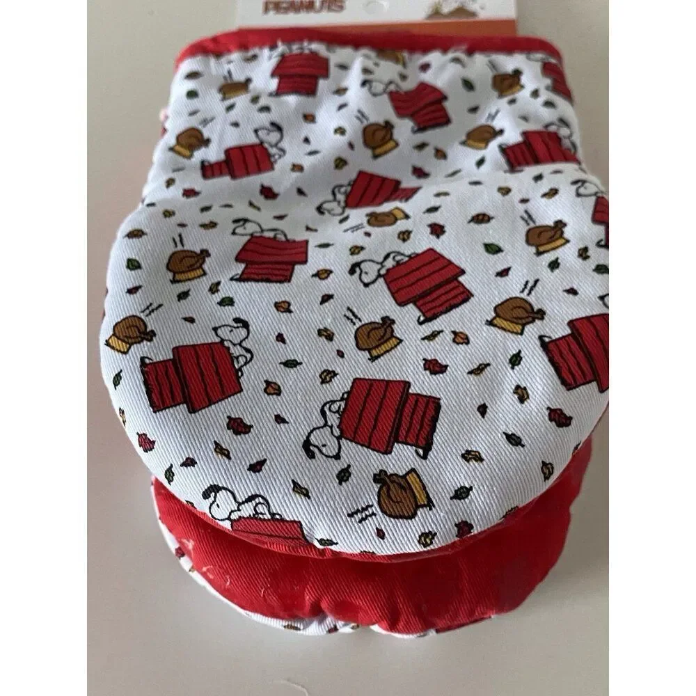 2 Pk Peanuts Snoopy Thanksgiving Fall Doghouse Turkey Mini Oven‎ Mitts Red NEW